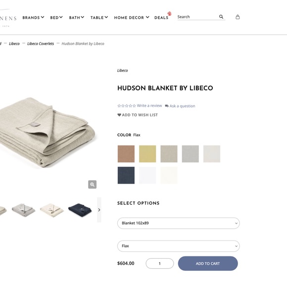 Libco Hudson blanket 100% belgian linen - Picture 2 of 2